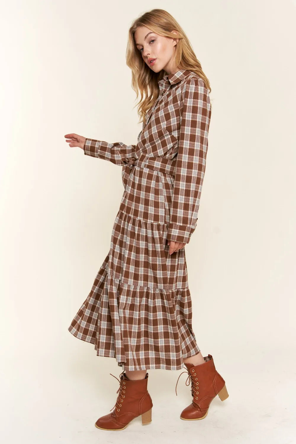 And the Why Plaid Tiered Midi Shirt Dress - Brittney MADE