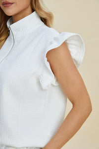 Double Take Full Size Texture Flounce Sleeve Top and Shorts Set - Brittney MADE