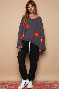 POL Long Sleeve Star Patch Sweater - Brittney MADE