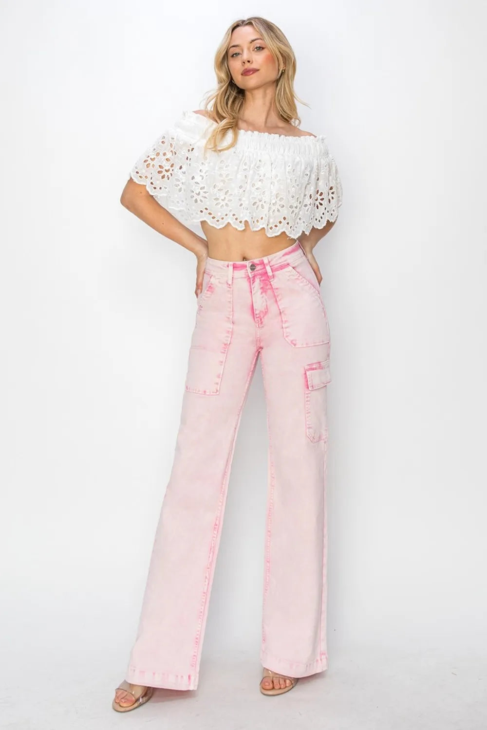 RISEN Full Size High Rise Cargo Pocket Jeans - Brittney MADE
