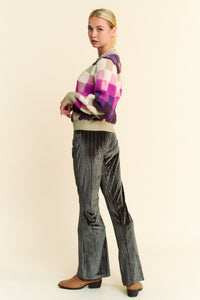 Davi & Dani Checkered Round Neck Long Sleeve Sweater - Brittney MADE