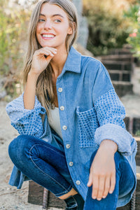 And The Why Button Down Corduroy Contrast Texture Long Sleeve Shacket - Brittney MADE