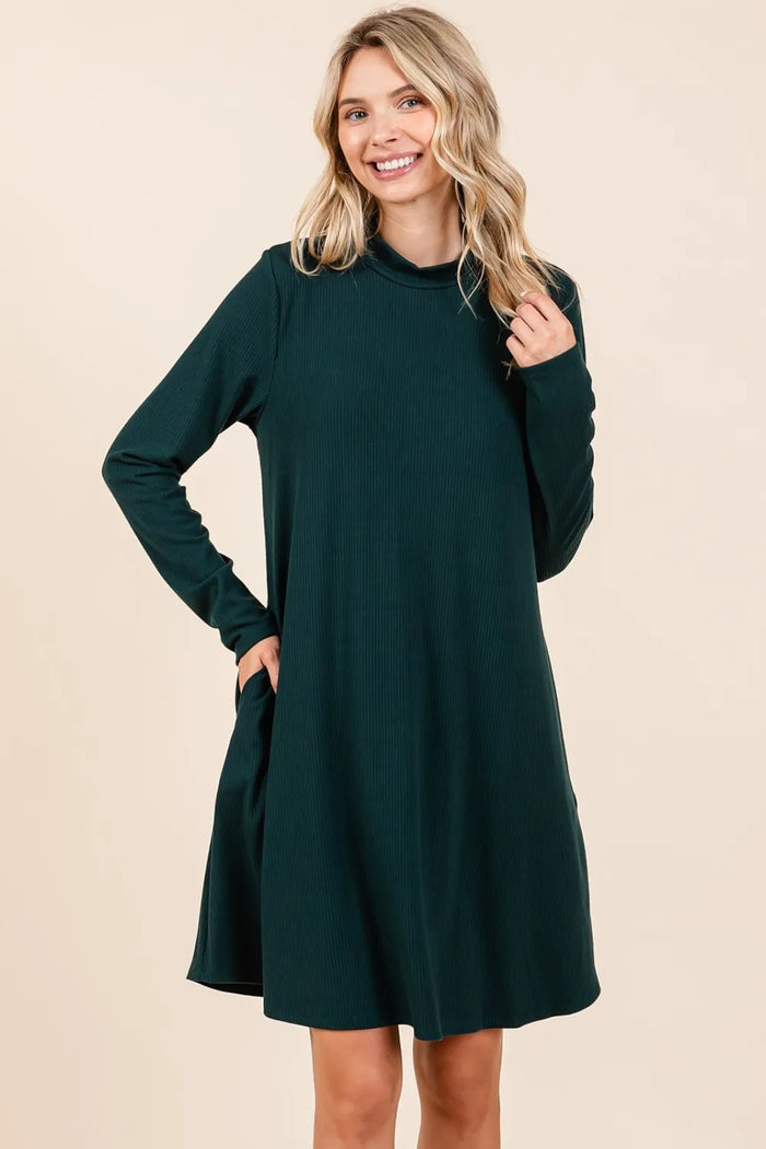 Mittoshop Mock Neck Long Sleeve Dress with Pockets - Brittney MADE