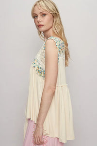 POL Lace Detail Frill Floral V-Neck Sleeveless Top - Brittney MADE