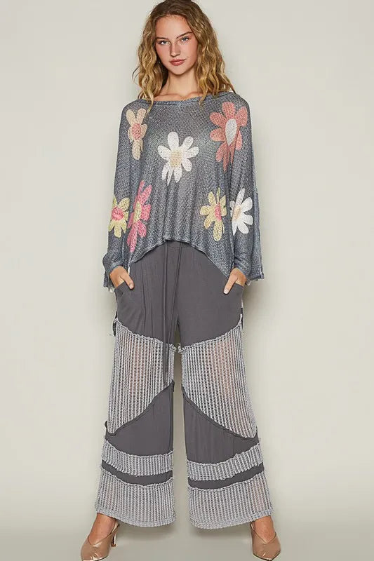 POL Flower Dropped Shoulder Long Sleeve Knit Top - Brittney MADE