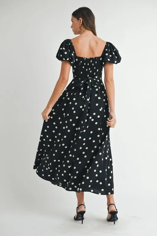 MABLE Polka Dot Puff Sleeve Midi Dress - Brittney MADE