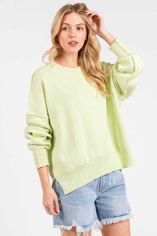 Mittoshop Side Slit Round Neck Drop Shoulder Sweater - Brittney MADE