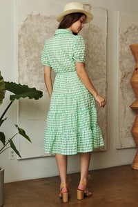 Davi & Dani Checkered Puff Sleeve Tiered Shirt Dress - Brittney MADE