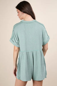 VERY J Two Tone Ribbed Knit Comfy Casual Romper - Brittney MADE