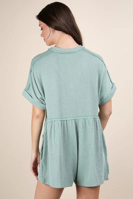 VERY J Two Tone Ribbed Knit Comfy Casual Romper - Brittney MADE