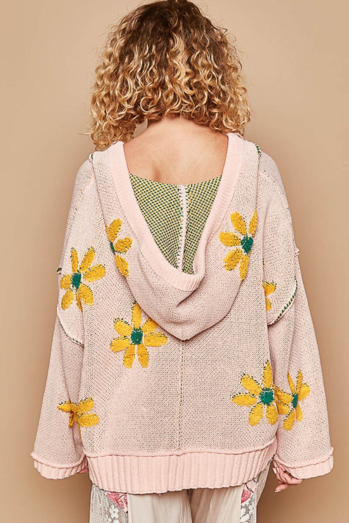 POL Floral Pattern Hooded High-Low Sweater - Brittney MADE