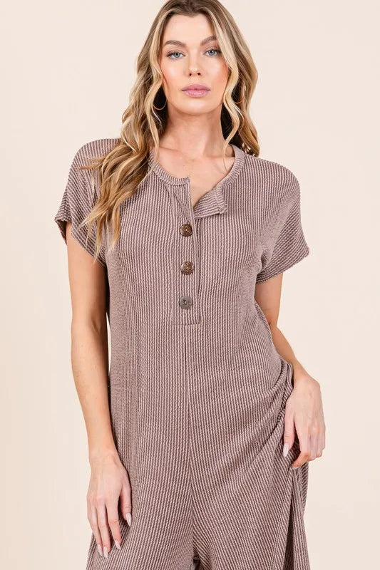 BOMBOM Rib Knit Jumpsuit with Button Detail - Brittney MADE