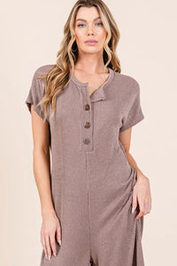 BOMBOM Rib Knit Jumpsuit with Button Detail - Brittney MADE