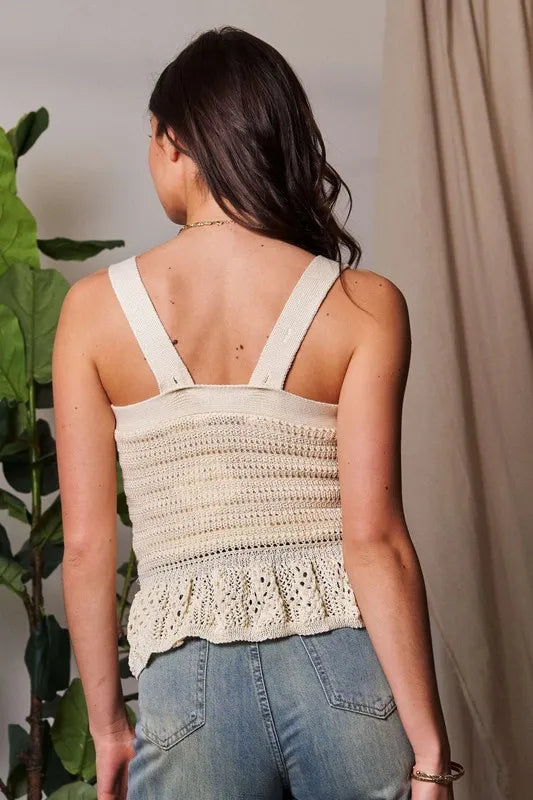 Davi & Dani Crochet Wide Strap Peplum Knit Tank - Brittney MADE