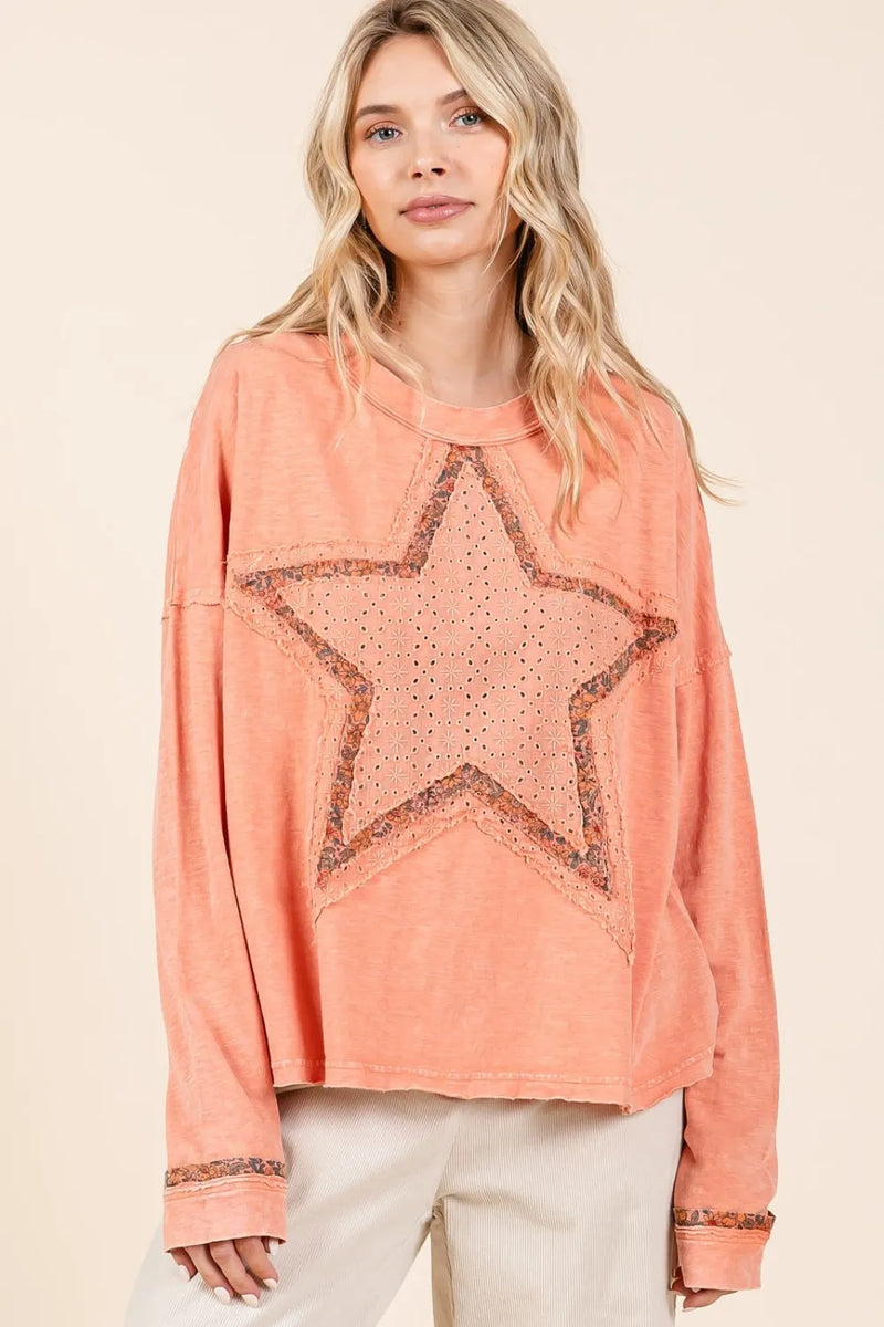Mittoshop Mineral Wash Star Patch Long Sleeve T-Shirt - Brittney MADE