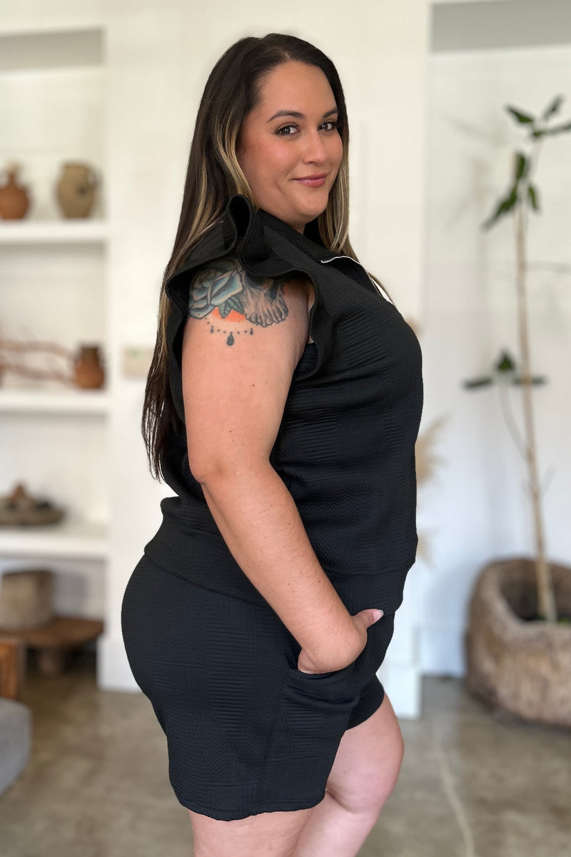 Double Take Full Size Texture Flounce Sleeve Top and Shorts Set - Brittney MADE