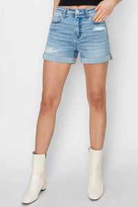 RISEN Distressed Mid-Rise Waist Denim Shorts - Brittney MADE