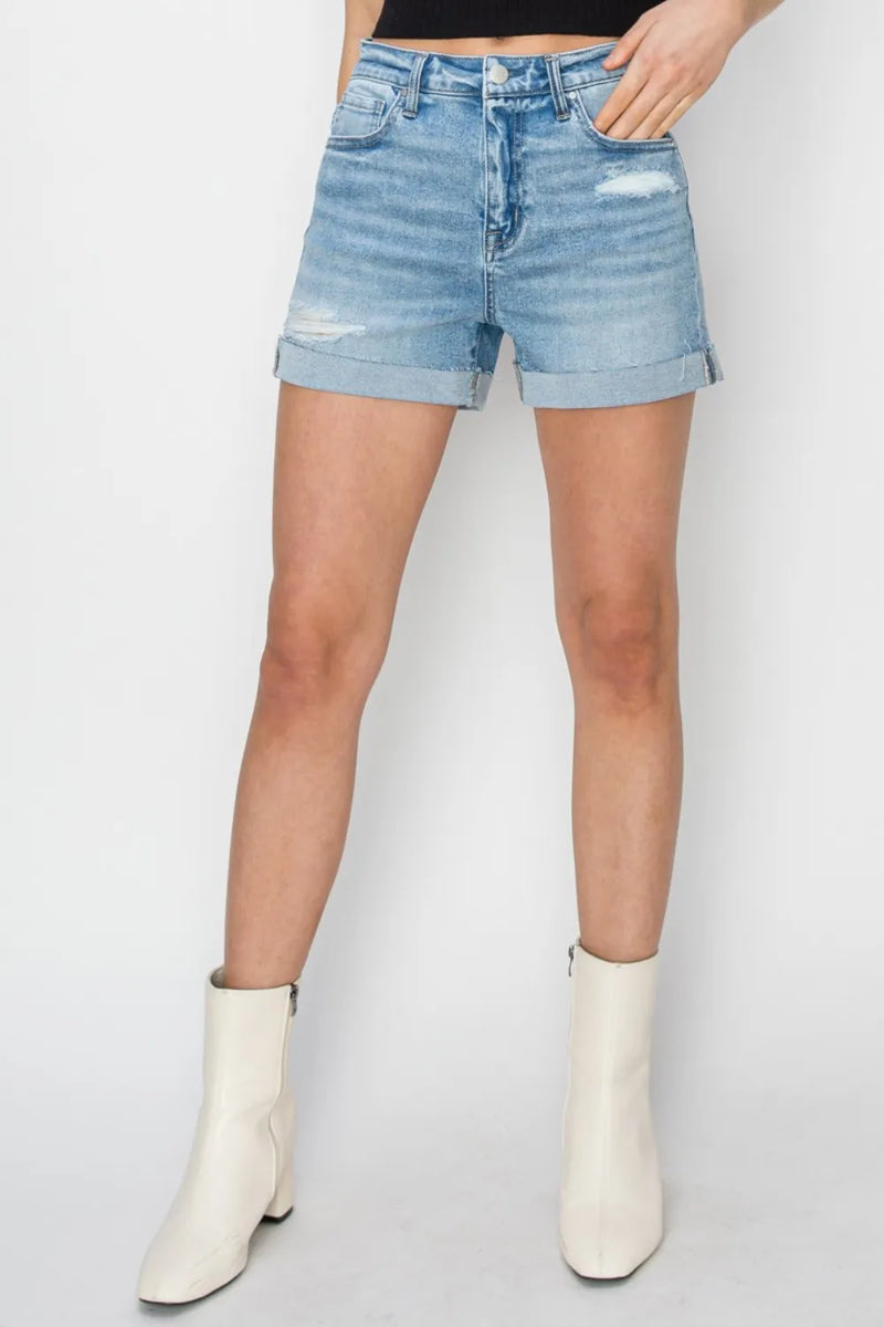 RISEN Distressed Mid-Rise Waist Denim Shorts - Brittney MADE