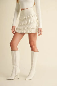 MABLE Ruffled Detail High Waist Knit Mini Skirt - Brittney MADE