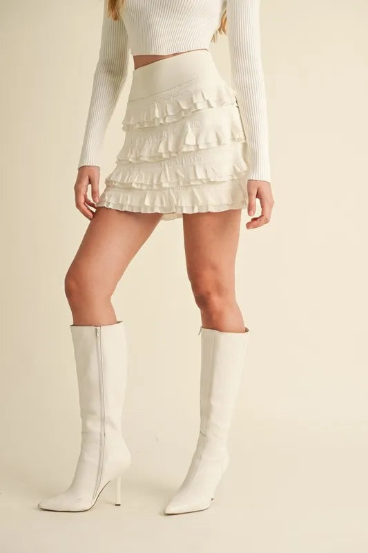 MABLE Ruffled Detail High Waist Knit Mini Skirt - Brittney MADE