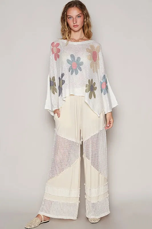 POL Flower Dropped Shoulder Long Sleeve Knit Top - Brittney MADE