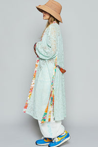 POL Floral Trim Lace Open Front Longline Cardigan - Brittney MADE