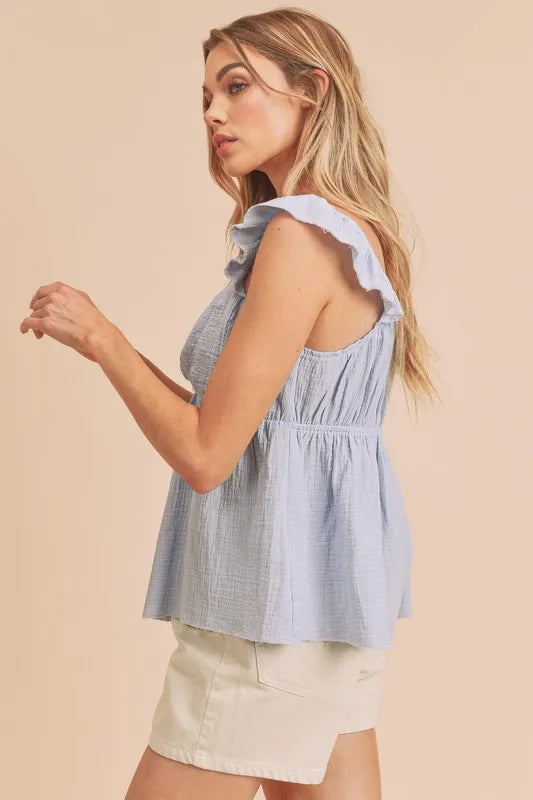 Aemi + Co Sweetheart Neck Ruffled Strap Top - Brittney MADE