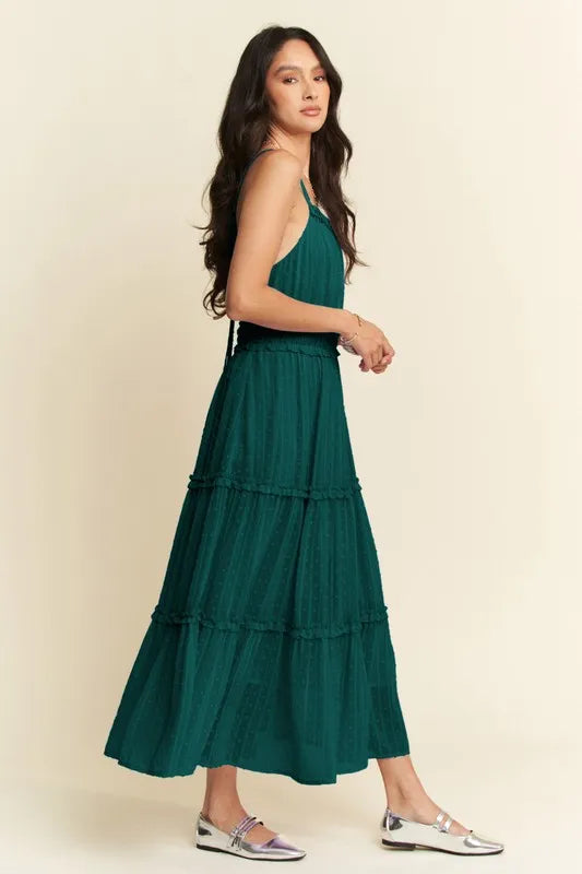 Davi & Dani Texture Swiss Dot Ruffle Square Neck Midi Dress - Brittney MADE