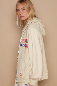 POL Contrast Square Patch Pattern Hooded Zipper Jacket - Brittney MADE