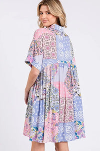 SAGE + FIG Floral Collared Neck Half Sleeve Mini Shirt Dress - Brittney MADE