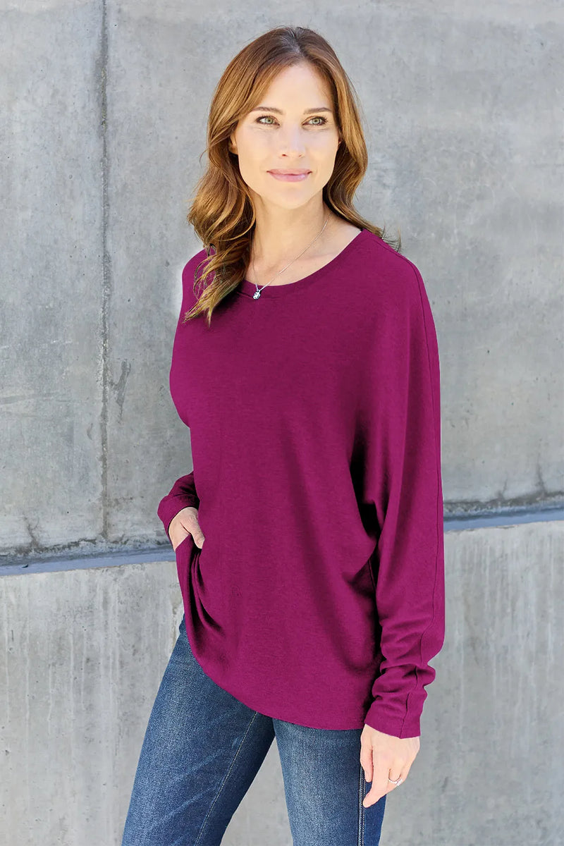 Double Take Full Size Round Neck Long Sleeve T-Shirt - Brittney MADE