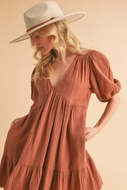 Aemi+Co Tied Back Ruffled Short Sleeve Mini Dress - Brittney MADE