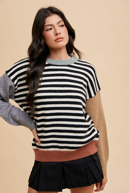 Annie Wear Striped Color Block Round Neck Sweater - Brittney MADE