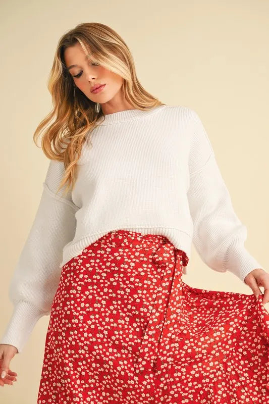 Aemi+Co Ribbed Hem Exposed Seam Round Neck Sweater - Brittney MADE