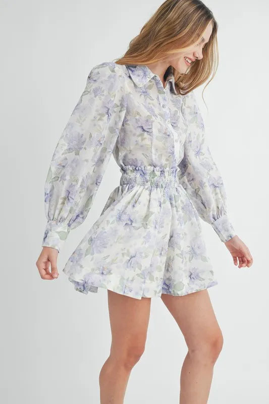 MABLE Floral Print Button Down Blouse and Mini Skirt Set - Brittney MADE