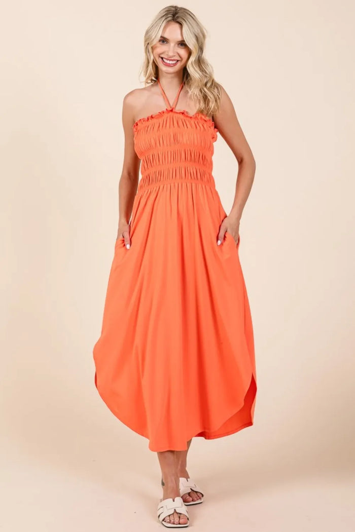Culture Code Tie Back Shirring Dress with Pockets - Brittney MADE