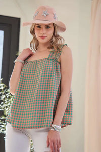 Davi & Dani Lace Fabric Square Neck Shirred Straps Summer Top - Brittney MADE