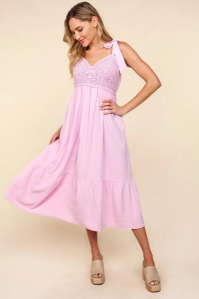 Haptics Crochet Lace Ruffle Hem Cami Midi Dress - Brittney MADE