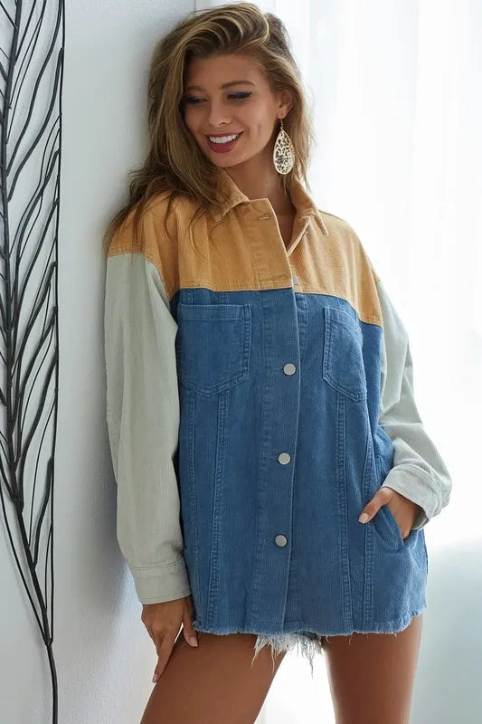 BiBi Color Block Button Down Corduroy Jacket - Brittney MADE