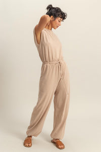 HYFVE Back Keyhole Round Neck Cap Sleeve Drawstring Jumpsuit - Brittney MADE