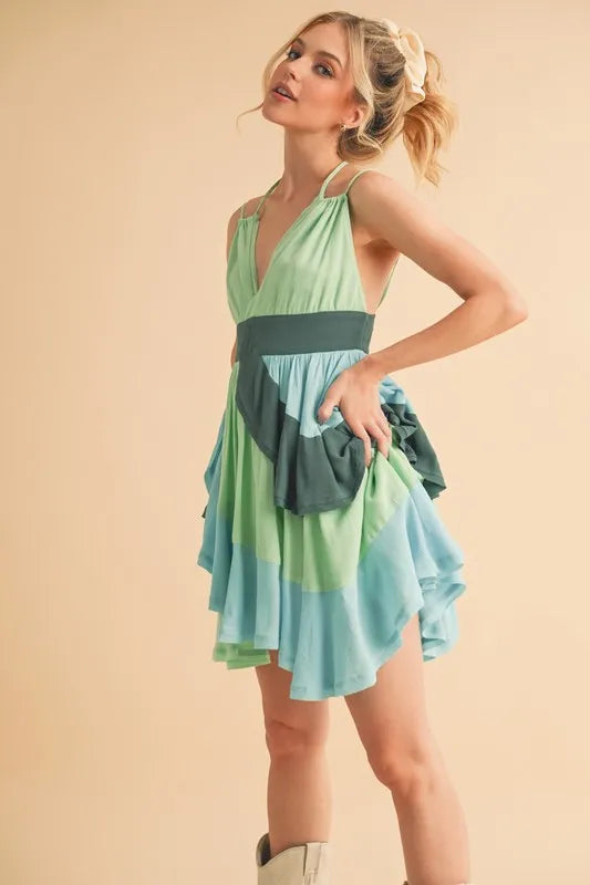 Aemi+Co Ruffled Color Block Sleeveless Mini Dress - Brittney MADE