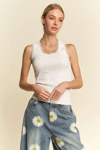 Davi & Dani Rhinestone Lace Trim Detail Tank - Brittney MADE