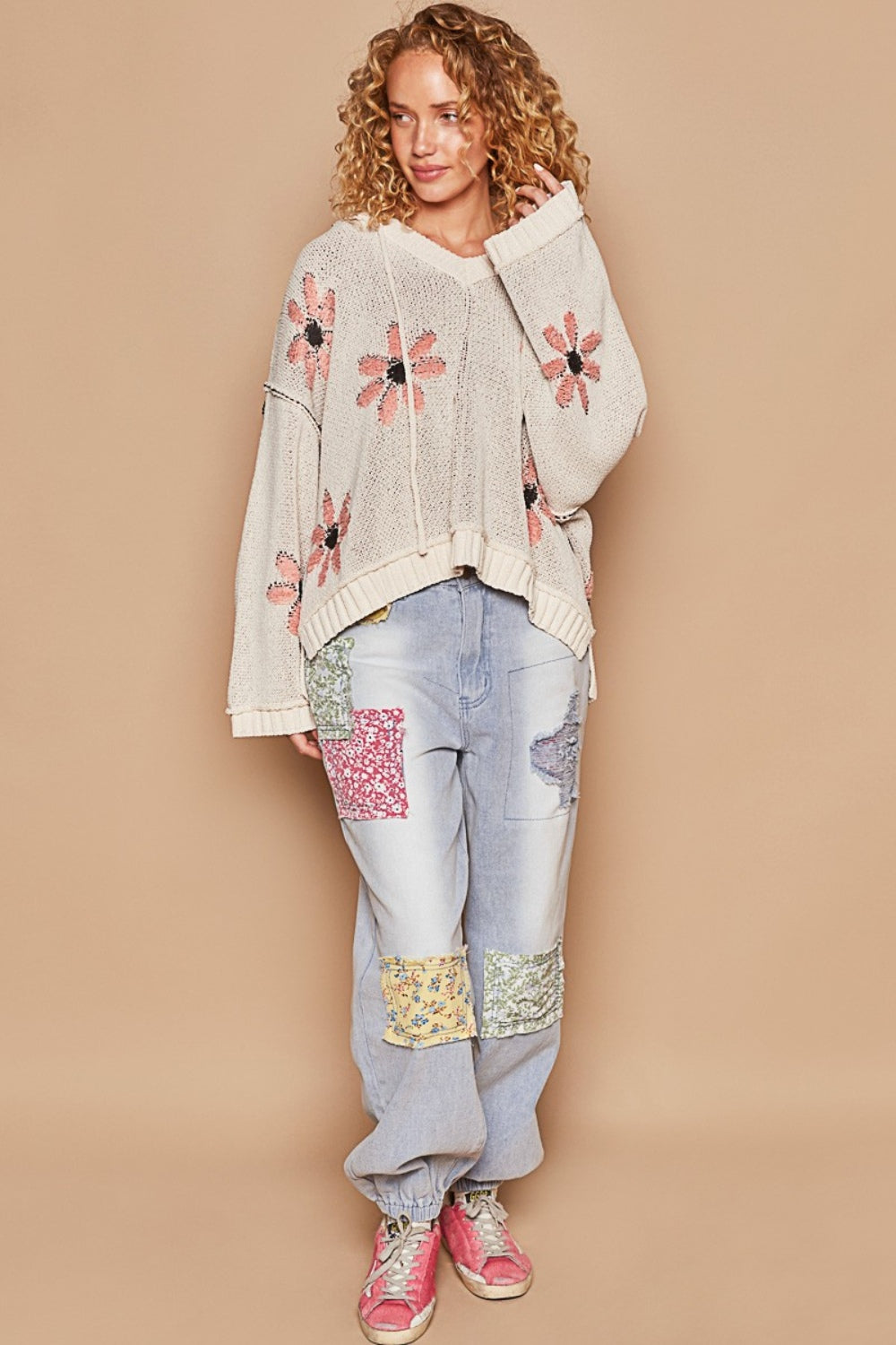 POL Floral Pattern Hooded High-Low Sweater - Brittney MADE