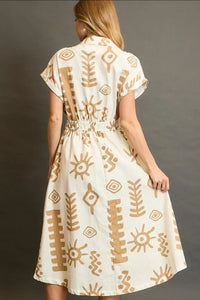 Umgee Full Size Abstract Print Elastic Waist Midi Dress Plus Size - Brittney MADE