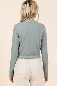 Mittoshop Mock Neck Rib Knit Long Sleeve Crop Top - Brittney MADE