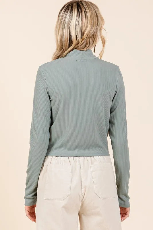 Mittoshop Mock Neck Rib Knit Long Sleeve Crop Top - Brittney MADE