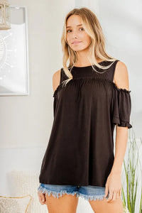 Heimish Full Size Frill Round Neck Cold Shoulder T-Shirt Plus Size - Brittney MADE