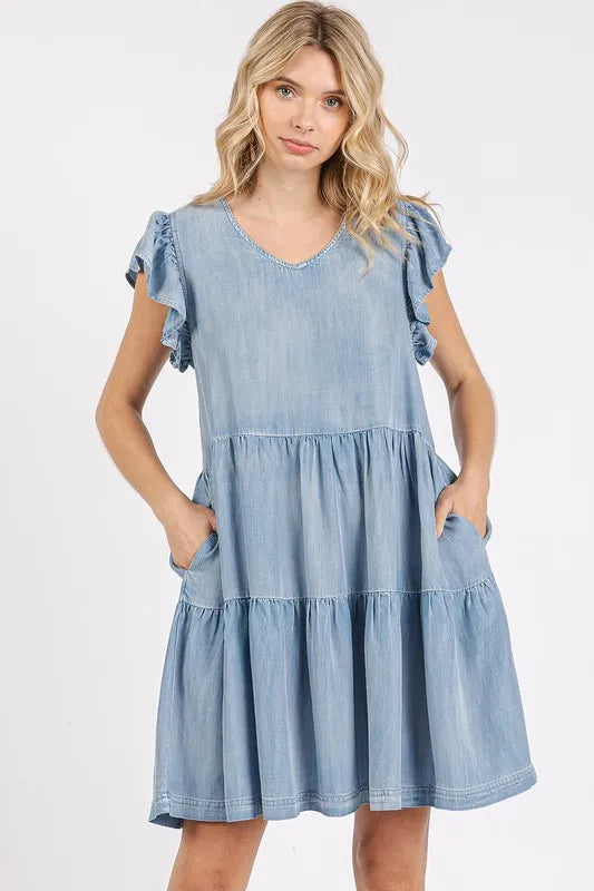 Mittoshop V-Neck Ruffled Cap Sleeve Mini Dress - Brittney MADE