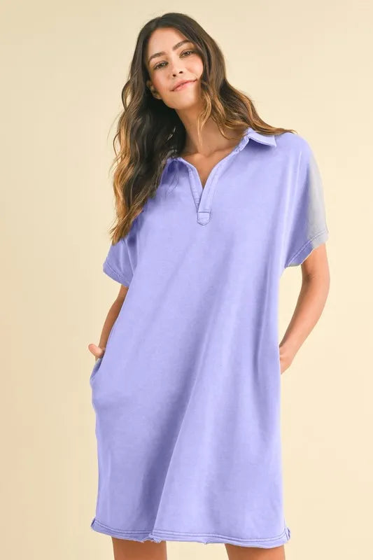 Annie Wear Mineral Washed Johnny Collar Short Sleeve Dress - Brittney MADE