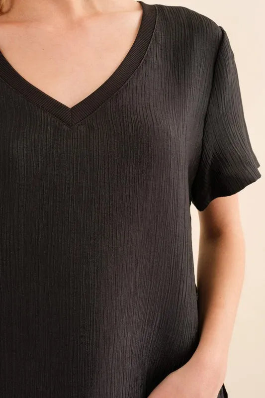 And The Why Textured Woven Short Sleeve T-Shirt - Brittney MADE